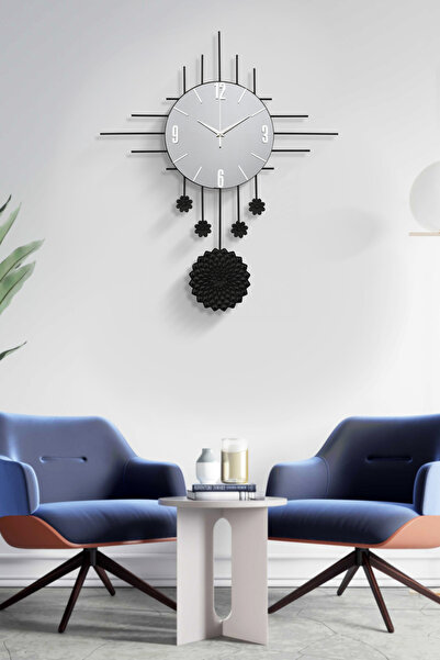 HELVACIOĞLU AKSESUAR PAPATYA AYNALI METAL DUVAR SAATİ 68 x 78 CM