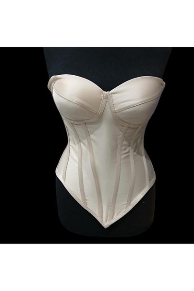 MODA Beige Satin Triangle Bottom Bodice, Tie Back
