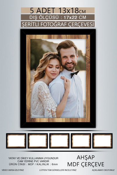 yhfoto 5 Pieces 13X18 Frame - Black Wooden Strip Frame - Mdf Frame - Pvc Photo Frame