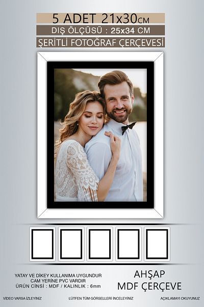 yhfoto 5 Pieces 21X30 Frame - White Black Striped Frame - A4 Frame - Diploma Frame with Pvc