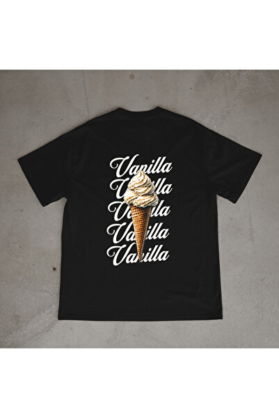 urbvn تي شيرت أسود كبير الحجم مطبوع بتصميم الفانيليا