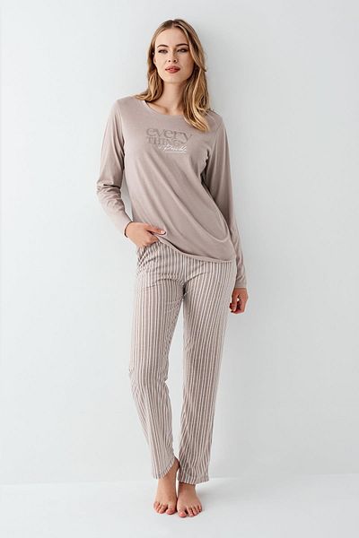 Arnetta Women's 100% Cotton Pajama Set, Long Sleeve, Pocket, Text Printed