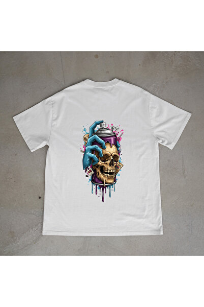 urbvn تي شيرت أبيض كبير الحجم مطبوع بتصميم جرافيتي