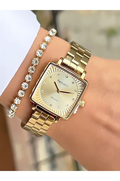 Ferrucci Women's Wristwatch Square Model Steel Cord Waterproof Bracelet Gift