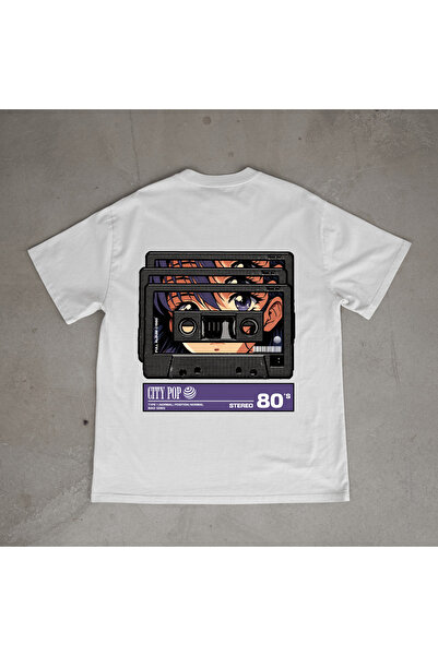 urbvn تي شيرت أبيض كبير الحجم مطبوع بتصميم الرسوم المتحركة