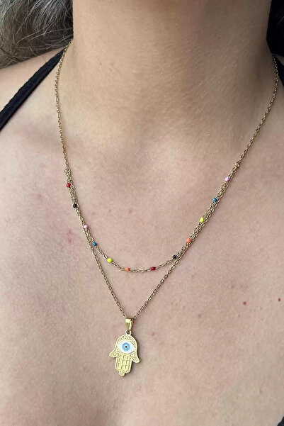 Mutenaura قلادة فاطمة اليد من الفولاذ باللون الذهبي