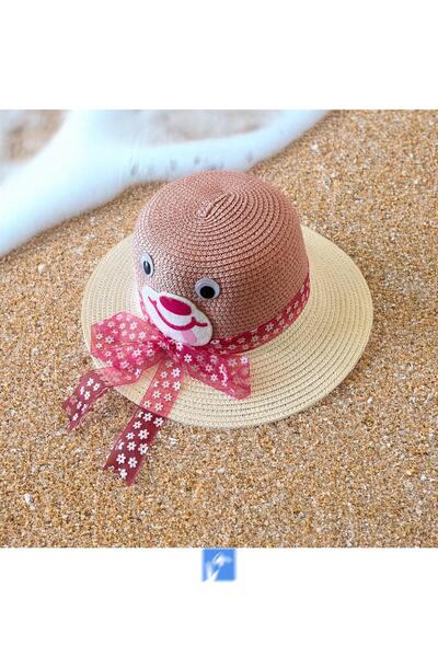 Kardelen Butik Denizli قبعة فتاة من القش الفاخرة (3-7 سنوات)