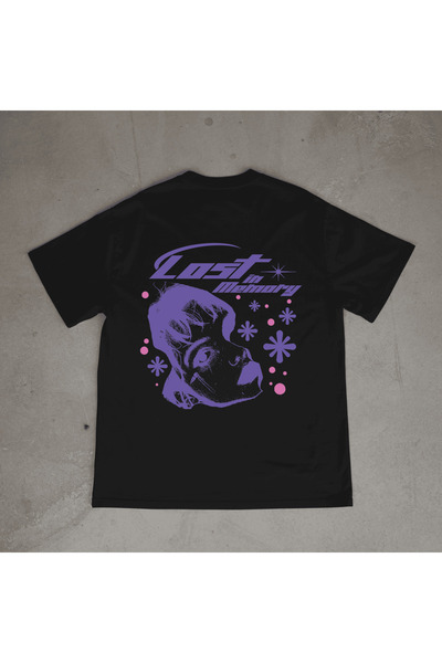 urbvn تي شيرت أسود كبير الحجم مطبوع بتصميم الذكريات