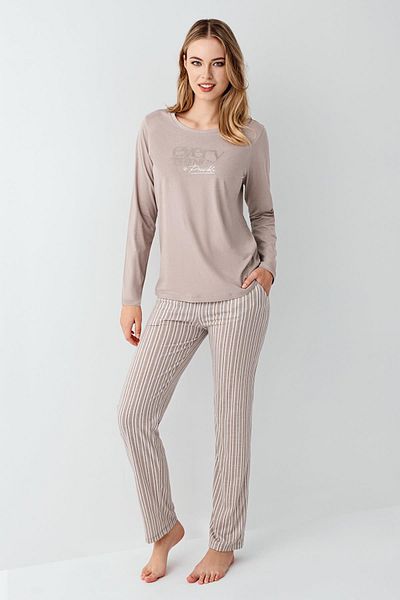 Arnetta Women's 100% Cotton Pajama Set, Long Sleeve, Pocket, Text Printed