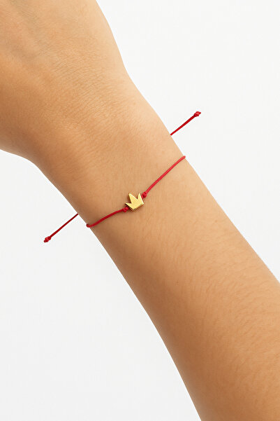 Femenino Taç Figürlü Kırmızı İp Şans Bilekliği