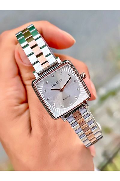 Ferrucci Women's Wristwatch Square Model Steel Cord Waterproof Bracelet Gift