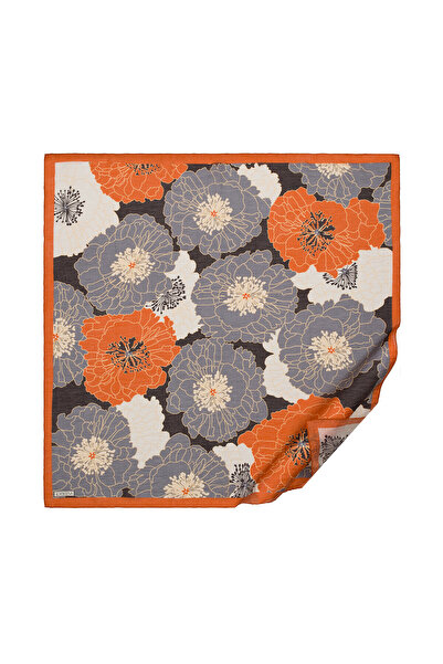 ipekevi Eșarfă Tensoft cu model - Model Coș de hortensie - Negru Portocaliu