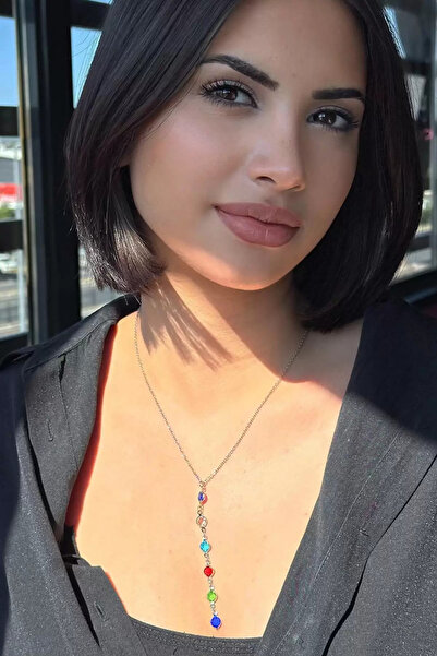 Mutenaura Steel Y Necklace with Colorful Stone