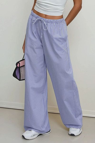 Hiccup Striped Cotton Trousers with Elastic Waist