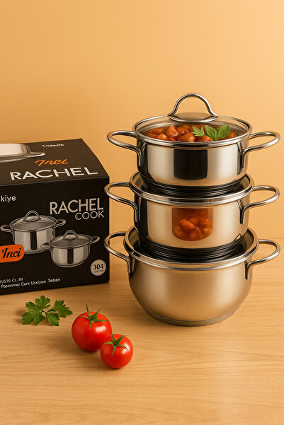 Rachel Cook Pearl Series 6 Piece Stockpot Cookware Set – 14/16/18 Cm, Stainless Steel, Induction