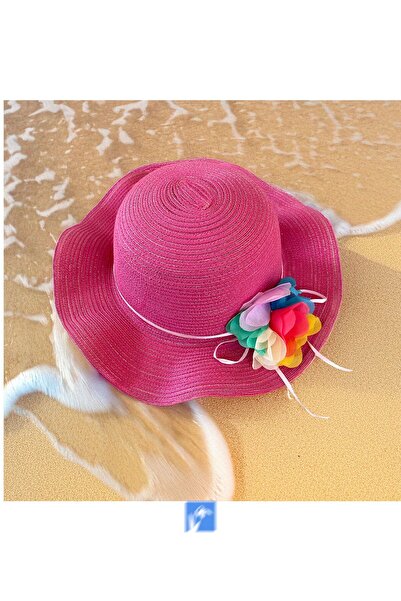 Kardelen Butik Denizli قبعة فتاة من القش الفاخرة (3-7 سنوات)