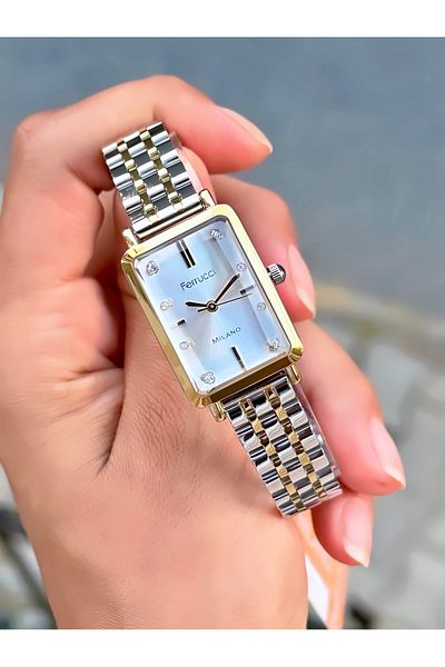 Ferrucci Women's Wristwatch Rectangular Model Cut Glass Steel Cord Waterproof Bracelet Gift