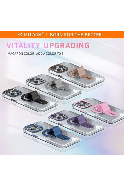 GENERAL جراب Pradi iPhone 14 ProMax - مقاوم للصدمات، حامل حزام معصم من السيليكون، شحن لاسلكي.