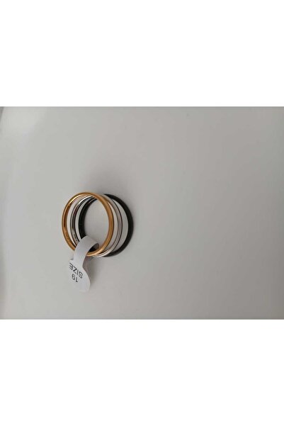 Çelik Üç Renk İnce Yüzük Seti Altın Gümüş Siyah – Unisex 19 Numara
