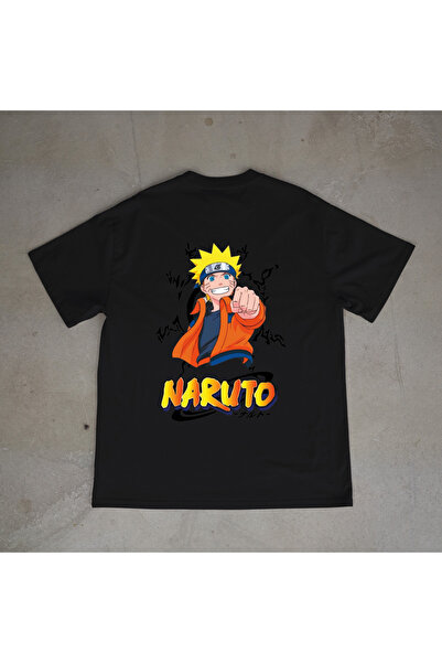 urbvn تي شيرت أسود كبير الحجم مطبوع بتصميم ناروتو