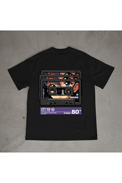 urbvn تي شيرت أسود كبير الحجم مطبوع بتصميم الرسوم المتحركة