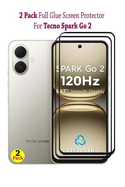 Generic 2 Pack Tecno Spark Go 2 Screen Protector Full HD Quality Tempered Glass Anti-Scratch - Black