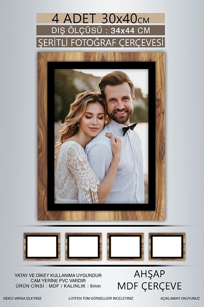bymat 4 Pieces 30X40 Frame - Wood-Black Striped Frame - Mdf A3 Frame - Pvc Frame