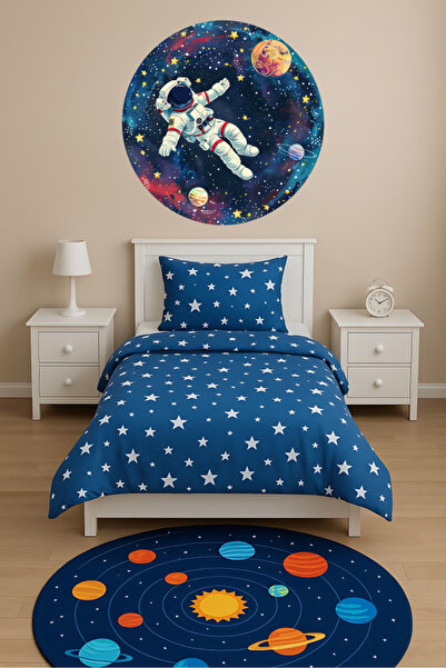 Aysha Tasarım ملصق حائط دائري مع رائد الفضاء – ديكور لاصق لغرفة الأطفال بطابع...