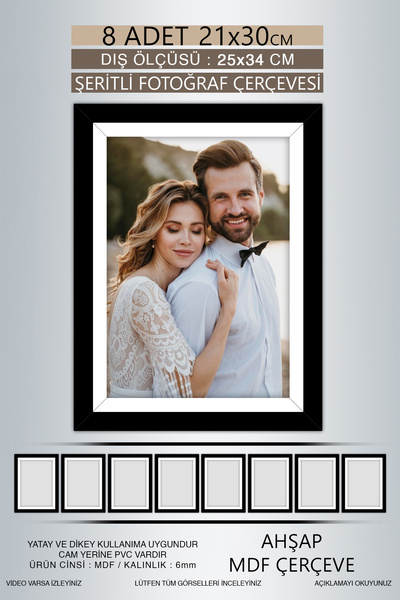 bymat 8 Pieces 21X30 Frame - Black and White Striped Frame - A4 Frame - Diploma Frame with Pvc