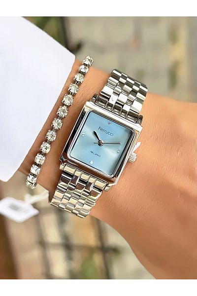 Ferrucci Women's Wristwatch Small Case Square Model Steel Cord Waterproof Bracelet Gift