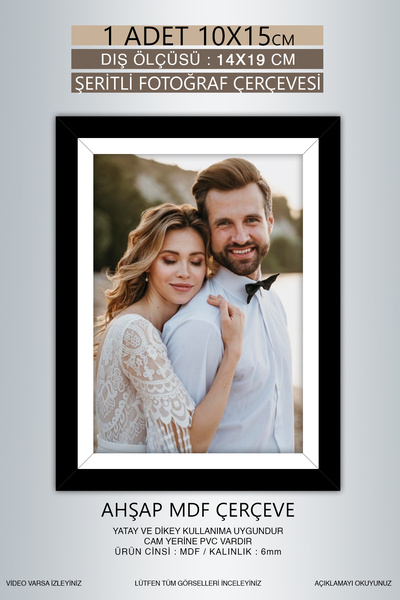 Bytwo 1 Piece 10X15 Frame - Black-White Striped Frame - Mdf Frame - Pvc Photo Frame