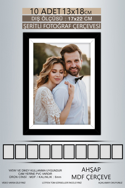 Bytwo 10 Pieces 13X18 Frame - Black and White Striped Frame - Mdf Frame - Pvc Photo Frame