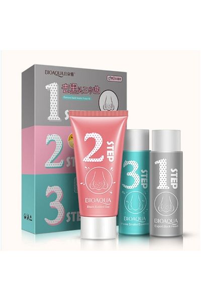 Bioaqua Kit in trei pasi pentru curatarea punctelor negre de pe nas,
