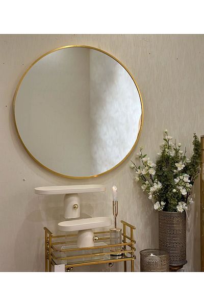 MOSTAFA Round wall mirror with gold aluminum rim, for hall or living room
