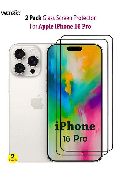 Generic 2 Pack Screen Protector for Apple iPhone 16 Pro Full HD Quality Tempered Glass Anti-Scratch Black