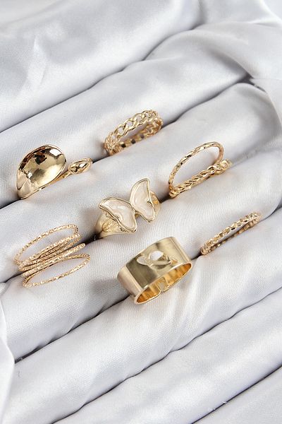 norsary Brass Butterfly Model Gold Color Women's Ring Combination Set