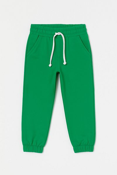 Magu Unisex Children's Cotton Green Waist Lace-Up Sweatpants - Elastic Leg with Pockets