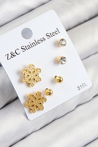 norsary 316L Steel Zircon Stone Snowflake Model Gold Color Women's Set Earrings