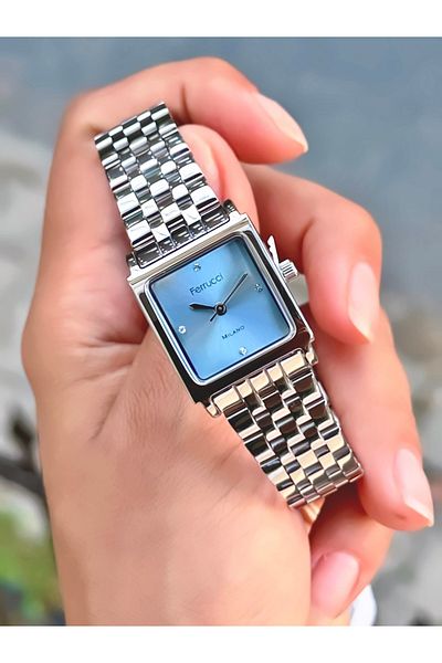 Ferrucci Women's Wristwatch Small Case Square Model Steel Cord Waterproof Bracelet Gift
