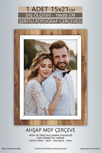 bymat 1 Piece 15X21 Frame - Wooden-White Striped Frame - Mdf Frame - Pvc Photo Frame