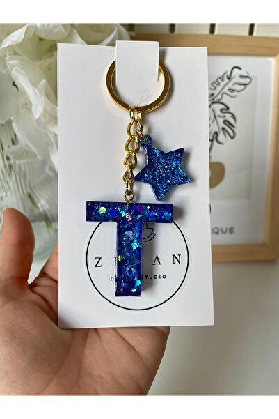 Zenan Design Letter t Blue Special Design Epoxy Letter Keychain