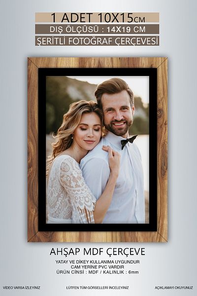 bymat 1 Piece 10X15 Frame - Wooden-Black Striped Frame - Mdf Frame - Pvc Photo Frame