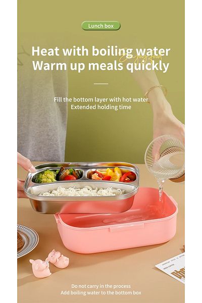 nuzki Stainless Steel Lunch Box 3-Compartment Bento Box with Cutlery, Leakproof, Microwave-Safe, BPA-Free
