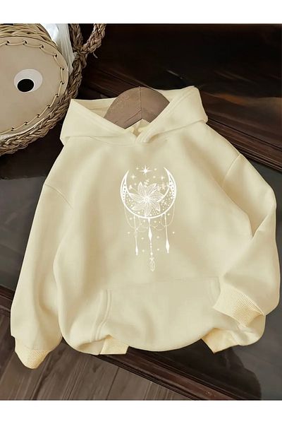 FUFLUNS Moon and Flower Printed Oversize Unisex Hooded Sweatshirt