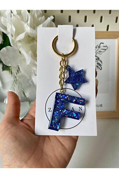 Zenan Design Letter F Blue Special Design Epoxy Letter Keychain