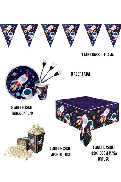 Zayna's Space and Astronaut Themed Children's Birthday Party Set - Decoration Supplies for 8 People