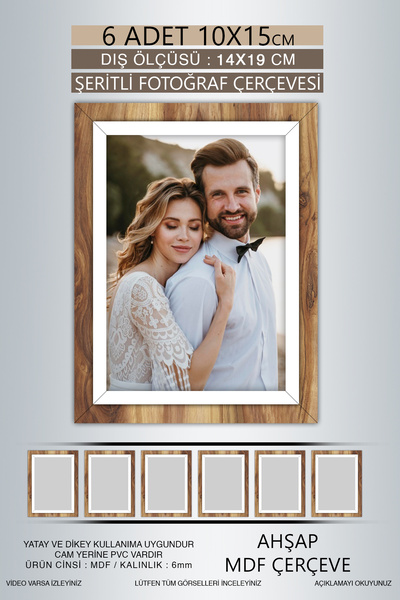 bymat 6 Pieces 10X15 Frame - Wooden-White Striped Frame - Mdf Frame - Pvc Photo Frame
