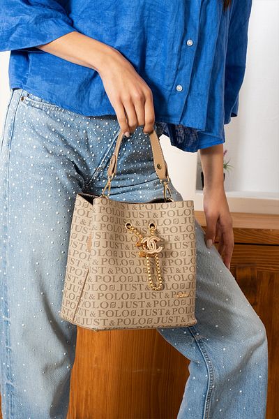 Just Polo Just & Polo Women's Mink Monogram Patterned Luxury Hand and Shoulder Bag with Adjustable Strap and Multiple Compartments