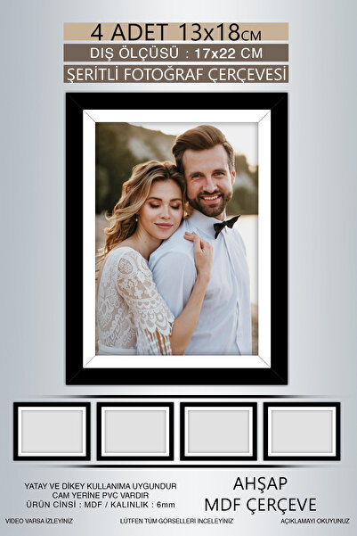Bytwo 4 Pieces 13X18 Frame - Black and White Striped Frame - Mdf Frame - Pvc Photo Frame
