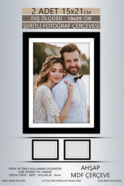 bymat 2 Pieces 15X21 Frame - Black-White Striped Frame - Mdf Frame - Pvc Photo Frame